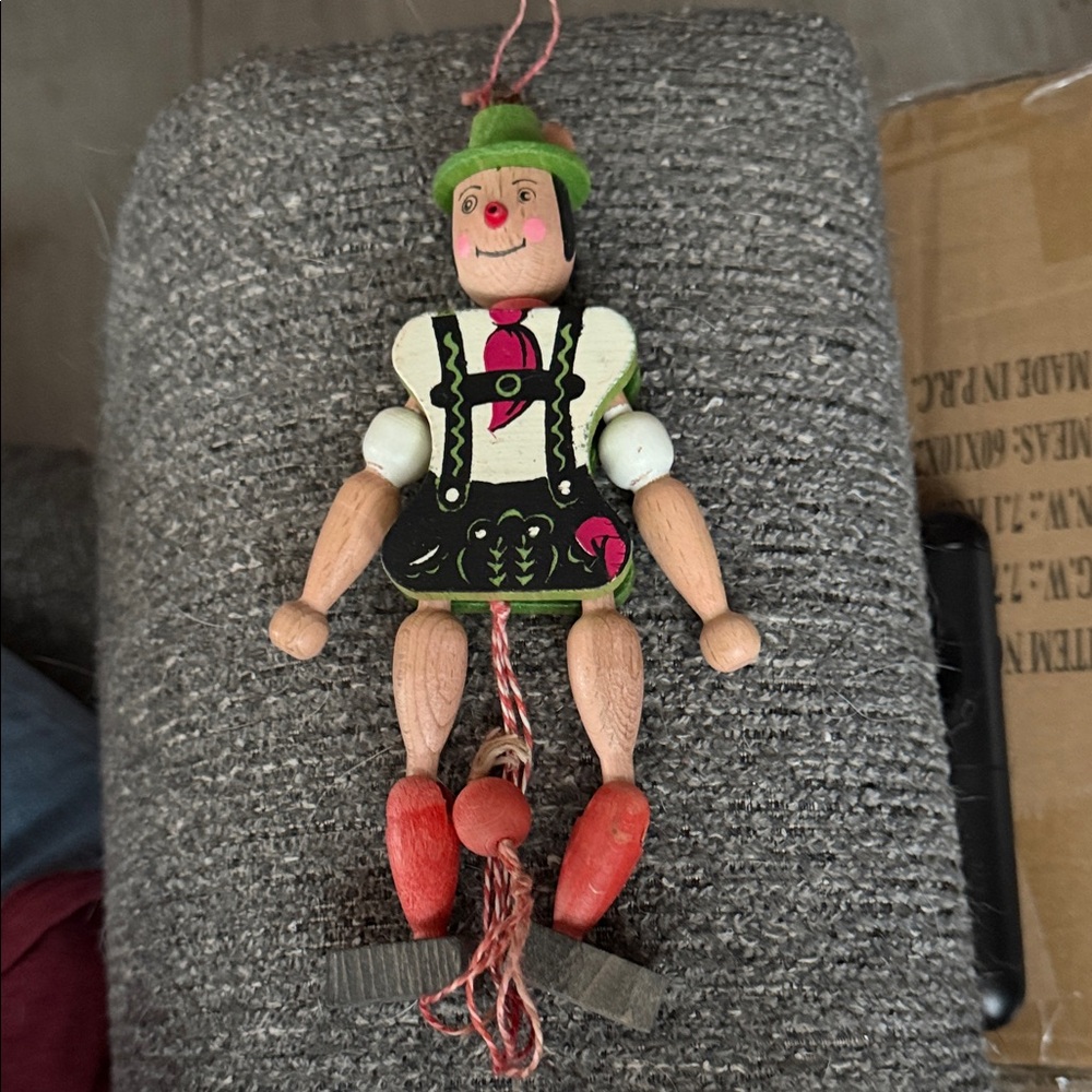 Vintage Austrian Wooden Pull String Toy Ornament
